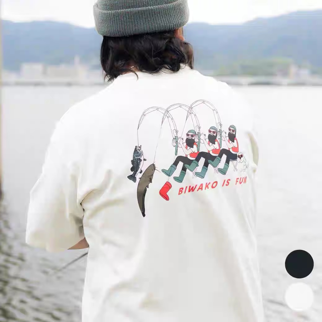 Japanese Brand Streetwear Vintage - เสื้อยืดลายกราฟิกตกปลาสไตล์ญี่ปุ่นสีขาว แบรนด์แฟชั่นลำลอง ผ้าฝ้าย สำหรับผู้ชายและผู้หญิง สไตล์วินเทจ สตรีทแวร์