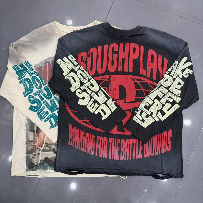 Streetwear Brand Trends - เสื้อยืดสตรีทแวร์แบรนด์อเมริกันเทรนด์ คุณภาพสูง ลายพิมพ์กลิตเตอร์ แขนยาว สำหรับผู้ชายและผู้หญิง สินค้าใหม่พร้อมส่ง